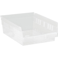 Bacs de rangement pour tablettes, 8-3/8" la x 4" H x 11-5/8" p, Transparent, Capacit&eacute; 30 lb Rock Safety Industrial Ltd