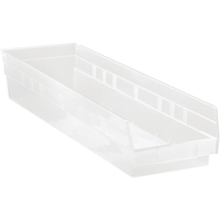 Bacs de rangement pour tablettes, 6-5/8" la x 4" H x 23-5/8" p, Transparent, Capacit&eacute; 50 lb Rock Safety Industrial Ltd