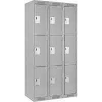 Clean Line Lockers, 3 -tier, Bank of 3, 36" x 15" x 72", Steel, Grey, Rivet (Assembled) Rock Safety Industrial Ltd