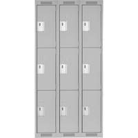 Clean Line Lockers, 3 -tier, Bank of 3, 36" x 15" x 72", Steel, Grey, Rivet (Assembled) Rock Safety Industrial Ltd