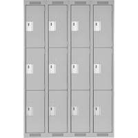 Clean Line Lockers, 3 -tier, Bank of 4, 48" x 15" x 72", Steel, Grey, Rivet (Assembled) Rock Safety Industrial Ltd