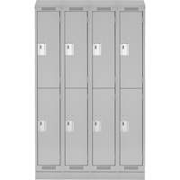 Casiers Clean Line, 2 niveaux, Bloc de 4, 48" x 18" x 82", Acier, Gris, Rivet (assembl&eacute;) Rock Safety Industrial Ltd
