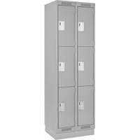 Casiers Clean Line, 3 niveaux, Bloc de 2, 36" x 18" x 76", Acier, Gris, Rivet (assembl&eacute;) Rock Safety Industrial Ltd