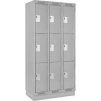 Clean Line Lockers, 3 -tier, Bank of 3, 54" x 18" x 76", Steel, Grey, Rivet (Assembled) Rock Safety Industrial Ltd