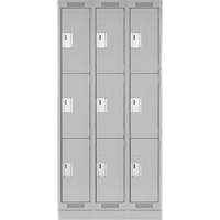 Clean Line Lockers, 3 -tier, Bank of 3, 54" x 18" x 76", Steel, Grey, Rivet (Assembled) Rock Safety Industrial Ltd
