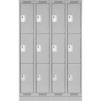 Casiers Clean Line, 3 niveaux, Bloc de 4, 72" x 18" x 76", Acier, Gris, Rivet (assembl&eacute;) Rock Safety Industrial Ltd