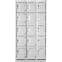 Casiers Clean Line, 5 niveaux, Bloc de 3, 36" x 18" x 76", Acier, Gris, Rivet (assembl&eacute;) Rock Safety Industrial Ltd