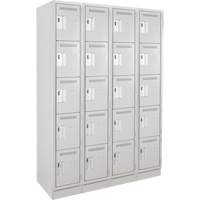 Clean Line Lockers, 5 -tier, Bank of 4, 48" x 18" x 76", Steel, Grey, Rivet (Assembled) Rock Safety Industrial Ltd