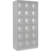 Clean Line Lockerette, 6 -tier, Bank of 3, 36" x 18" x 76", Steel, Grey, Rivet (Assembled) Rock Safety Industrial Ltd