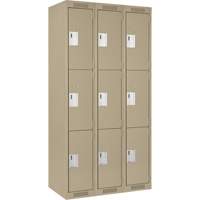 Clean Line Lockers, 3 -tier, Bank of 3, 36" x 15" x 72", Steel, Beige, Rivet (Assembled) Rock Safety Industrial Ltd
