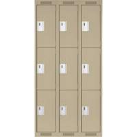 Clean Line Lockers, 3 -tier, Bank of 3, 36" x 15" x 72", Steel, Beige, Rivet (Assembled) Rock Safety Industrial Ltd