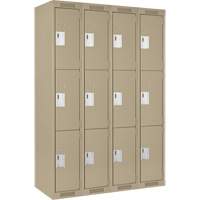 Clean Line Lockers, 3 -tier, Bank of 4, 48" x 15" x 72", Steel, Beige, Rivet (Assembled) Rock Safety Industrial Ltd