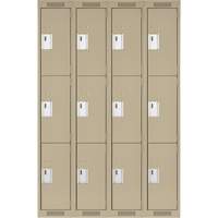 Clean Line Lockers, 3 -tier, Bank of 4, 48" x 15" x 72", Steel, Beige, Rivet (Assembled) Rock Safety Industrial Ltd