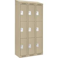 Clean Line Lockers, 3 -tier, Bank of 3, 36" x 12" x 78", Steel, Beige, Rivet (Assembled) Rock Safety Industrial Ltd