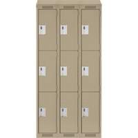 Clean Line Lockers, 3 -tier, Bank of 3, 36" x 12" x 78", Steel, Beige, Rivet (Assembled) Rock Safety Industrial Ltd