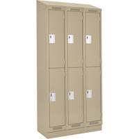 Casiers Clean Line, 2 niveaux, Bloc de 3, 36" x 18" x 82", Acier, Beige, Rivet (assembl&eacute;) Rock Safety Industrial Ltd