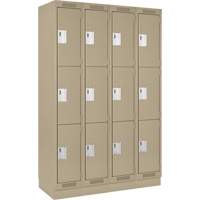 Clean Line Lockers, 3 -tier, Bank of 4, 72" x 18" x 76", Steel, Beige, Rivet (Assembled) Rock Safety Industrial Ltd