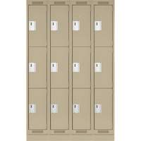 Clean Line Lockers, 3 -tier, Bank of 4, 72" x 18" x 76", Steel, Beige, Rivet (Assembled) Rock Safety Industrial Ltd