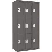 Clean Line Lockers, 3 -tier, Bank of 3, 36" x 15" x 72", Steel, Charcoal, Rivet (Assembled) Rock Safety Industrial Ltd