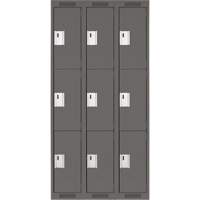 Clean Line Lockers, 3 -tier, Bank of 3, 36" x 15" x 72", Steel, Charcoal, Rivet (Assembled) Rock Safety Industrial Ltd