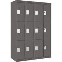 Clean Line Lockers, 3 -tier, Bank of 4, 48" x 15" x 72", Steel, Charcoal, Rivet (Assembled) Rock Safety Industrial Ltd