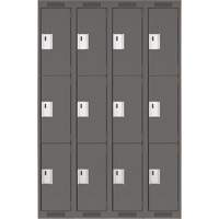 Clean Line Lockers, 3 -tier, Bank of 4, 48" x 15" x 72", Steel, Charcoal, Rivet (Assembled) Rock Safety Industrial Ltd
