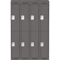 Clean Line Lockers, 2 -tier, Bank of 4, 48" x 15" x 78", Steel, Charcoal, Rivet (Assembled) Rock Safety Industrial Ltd