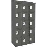 Clean Line Lockers, 5 -tier, Bank of 3, 36" x 18" x 78", Steel, Charcoal, Rivet (Assembled) Rock Safety Industrial Ltd
