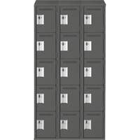 Clean Line Lockers, 5 -tier, Bank of 3, 36" x 18" x 78", Steel, Charcoal, Rivet (Assembled) Rock Safety Industrial Ltd