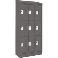 Clean Line Lockers, 3 -tier, Bank of 3, 54" x 18" x 82", Steel, Charcoal, Rivet (Assembled) Rock Safety Industrial Ltd