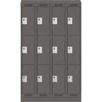 Clean Line Lockers, 3 -tier, Bank of 4, 72" x 18" x 82", Steel, Charcoal, Rivet (Assembled) Rock Safety Industrial Ltd