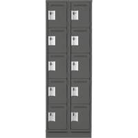 Clean Line Lockers, 5 -tier, Bank of 2, 24" x 18" x 76", Steel, Charcoal, Rivet (Assembled) Rock Safety Industrial Ltd