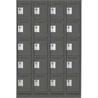 Clean Line Lockers, 5 -tier, Bank of 4, 48" x 18" x 76", Steel, Charcoal, Rivet (Assembled) Rock Safety Industrial Ltd