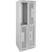 Clean Line Lockers, 2 -tier, Bank of 2, 24" x 12" x 72", Steel, Grey, Rivet (Assembled), Perforated Rock Safety Industrial Ltd