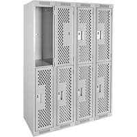 Clean Line Lockers, 2 -tier, Bank of 4, 48" x 12" x 72", Steel, Grey, Rivet (Assembled), Perforated Rock Safety Industrial Ltd