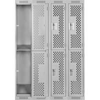 Clean Line Lockers, 2 -tier, Bank of 4, 48" x 12" x 72", Steel, Grey, Rivet (Assembled), Perforated Rock Safety Industrial Ltd