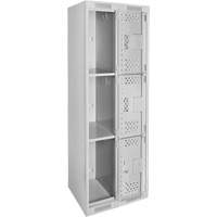 Casiers Clean Line, 3 niveaux, Bloc de 2, 24" x 12" x 72", Acier, Gris, Rivet (assembl&eacute;), Perfor&eacute; Rock Safety Industrial Ltd