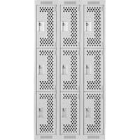 Casiers Clean Line, 3 niveaux, Bloc de 3, 36" x 12" x 72", Acier, Gris, Rivet (assembl&eacute;), Perfor&eacute; Rock Safety Industrial Ltd