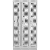 Clean Line Lockers, Bank of 3, 36" x 18" x 76", Steel, Grey, Rivet (Assembled), Perforated Rock Safety Industrial Ltd