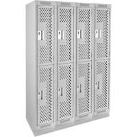 Casiers Clean Line, 2 niveaux, Bloc de 4, 48" x 18" x 76", Acier, Gris, Rivet (assembl&eacute;), Perfor&eacute; Rock Safety Industrial Ltd