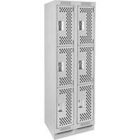 Clean Line Lockers, 3 -tier, Bank of 2, 24" x 12" x 76", Steel, Grey, Rivet (Assembled), Perforated Rock Safety Industrial Ltd