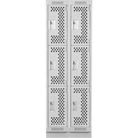 Clean Line Lockers, 3 -tier, Bank of 2, 24" x 12" x 76", Steel, Grey, Rivet (Assembled), Perforated Rock Safety Industrial Ltd