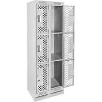 Clean Line Lockers, 3 -tier, Bank of 2, 24" x 12" x 76", Steel, Grey, Rivet (Assembled), Perforated Rock Safety Industrial Ltd