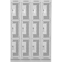 Clean Line Lockers, 3 -tier, Bank of 4, 48" x 12" x 76", Steel, Grey, Rivet (Assembled), Perforated Rock Safety Industrial Ltd