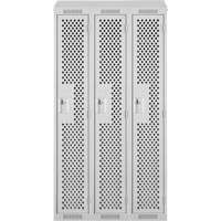 Clean Line Lockers, Bank of 3, 36" x 15" x 78", Steel, Grey, Rivet (Assembled), Perforated Rock Safety Industrial Ltd
