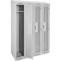 Clean Line Lockers, Bank of 4, 48" x 15" x 78", Steel, Grey, Rivet (Assembled), Perforated Rock Safety Industrial Ltd