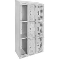 Clean Line Lockers, 3 -tier, Bank of 3, 36" x 18" x 78", Steel, Grey, Rivet (Assembled), Perforated Rock Safety Industrial Ltd