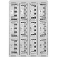 Clean Line Lockers, 3 -tier, Bank of 4, 48" x 18" x 78", Steel, Grey, Rivet (Assembled), Perforated Rock Safety Industrial Ltd