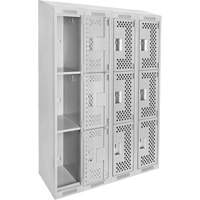 Clean Line Lockers, 3 -tier, Bank of 4, 48" x 18" x 78", Steel, Grey, Rivet (Assembled), Perforated Rock Safety Industrial Ltd