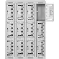Clean Line Lockers, 3 -tier, Bank of 4, 48" x 18" x 78", Steel, Grey, Rivet (Assembled), Perforated Rock Safety Industrial Ltd